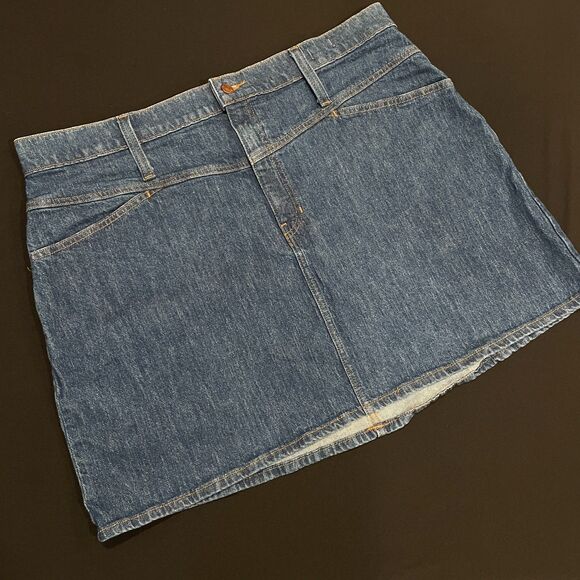 ~ Madewell 34 Skirt Stretch Denim A-Line Blue Medium Wash Pockets Zip Plus 18 - Picture 2 of 14